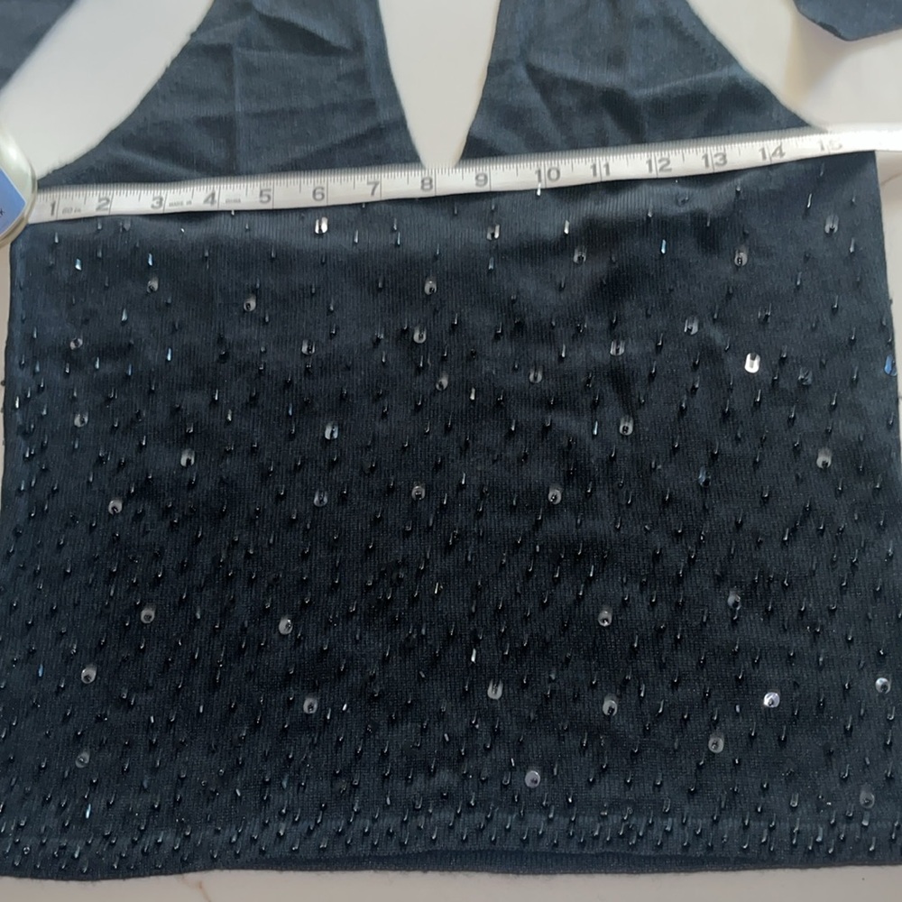MODA International Black Sequin & Beads Embellished Sleeveless & Backless Top. - Picture 13 of 15